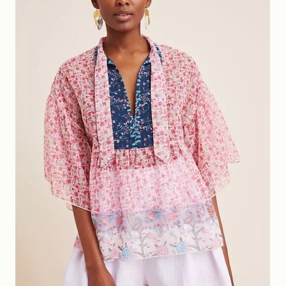 NWT Anthro Anna Sui Alayna Sheer Babydoll Blouse - Picture 1 of 7